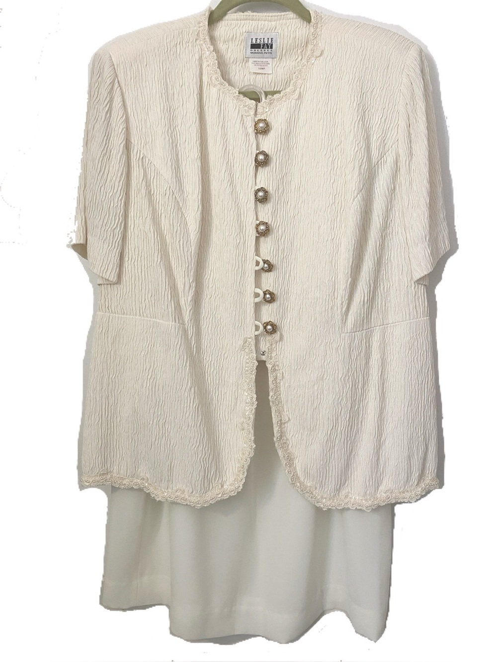 Vintage Leslie Fay Cream Textured Two-Piece Skirt Set